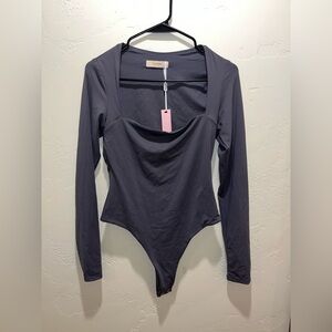 Charcoal Gray Long Sleeve Bodysuit